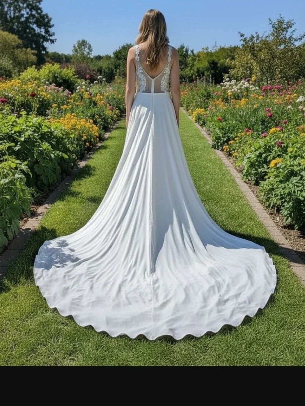 Wedding Gown White With Lace Bodice‎  5' Train Gorgeous Back Size XL